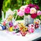 6 Pieces Summer Office Decorations Flower Farmhouse Wooden Summer Tiered Tabletop Set Watering Can Wood Block Signs for Home Indoor Kitchen Work Tabletop Shelf